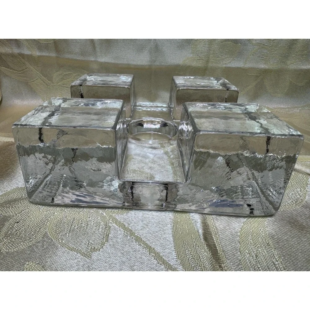 Crate and Barrel Heavy Glass Warming Stand Candle Holder EUC Scandinavian Design